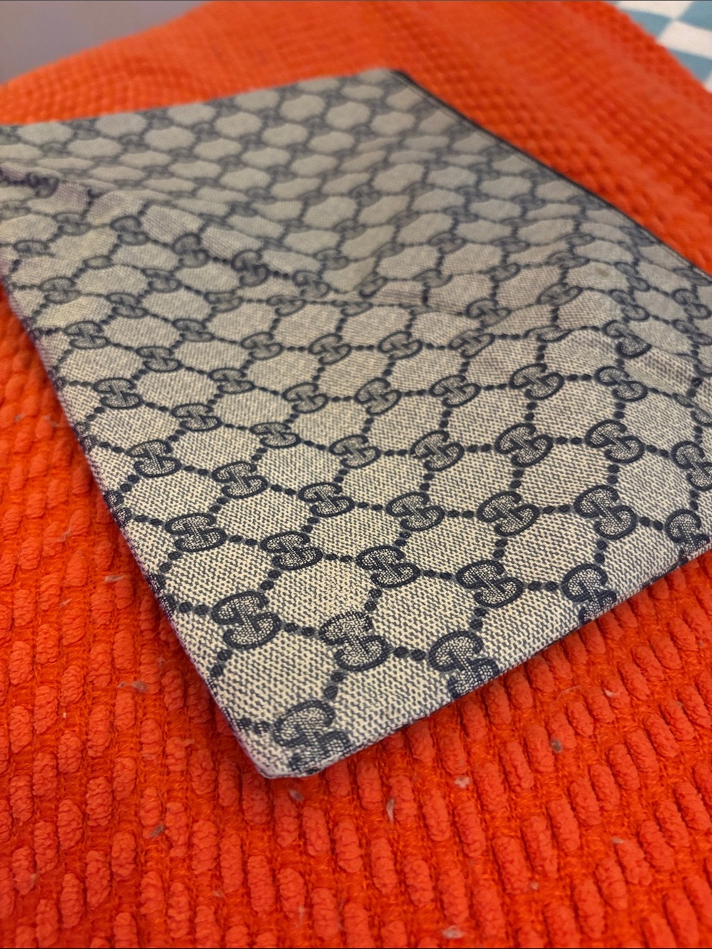 Gucci Beige & Navy Interlocking GG Pattern Pouch